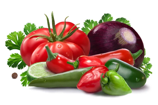 Ingredients for salsa cruda sauce, clipping paths — Stock Photo, Image