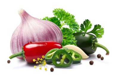 Sarımsak, Jalapenos, karabiber, otlar, yolları