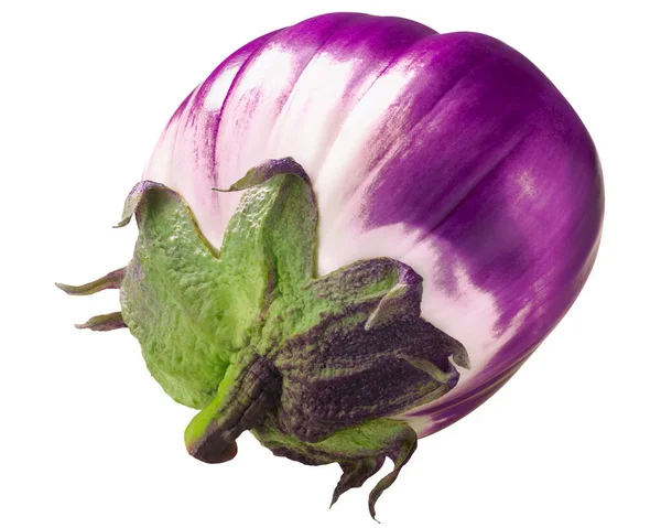 Violett Vit Ribbad Aubergine Eller Äggplanta Solanum Melongena Frukt Isolerad — Stockfoto