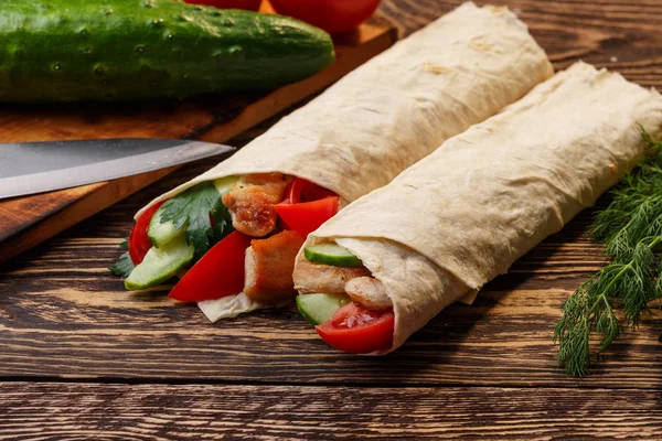 Shawarma traditional flatbread wrap — Stock Photo, Image