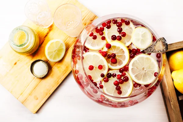 Cranberry lemon iced detox water — 스톡 사진