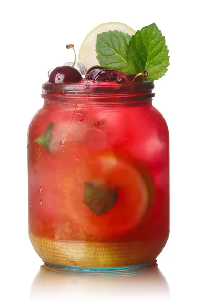 Cherry mint lemonade jar — Stock Photo, Image