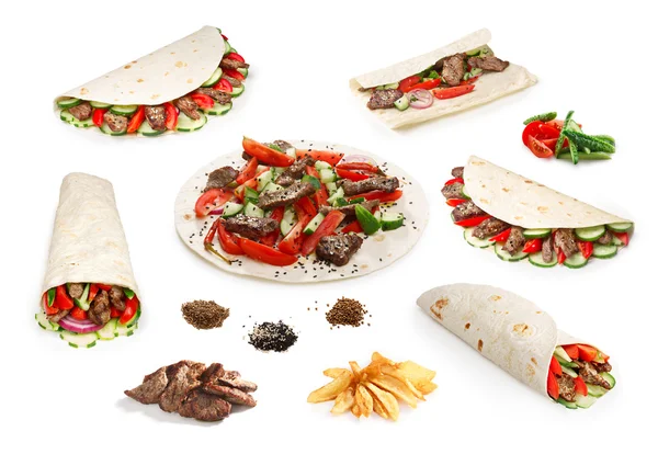 Hovězí Shawarma nastaven izolovaných — Stock fotografie