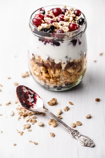 Cranberry oatmeal jar — Stock Photo, Image