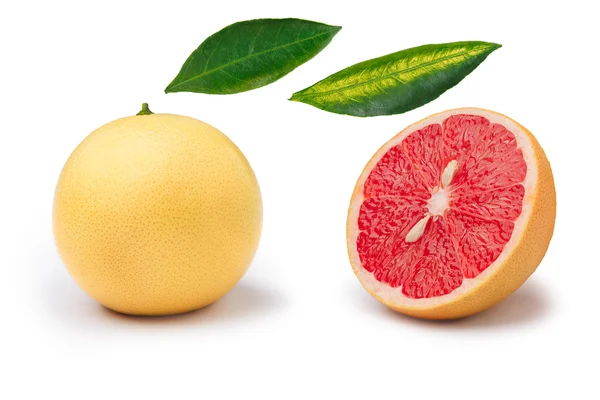 Rosa grapefrukt och delar isolerade — Stockfoto