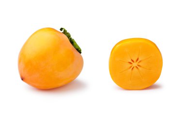 Whole and half persimmon isolated clipart