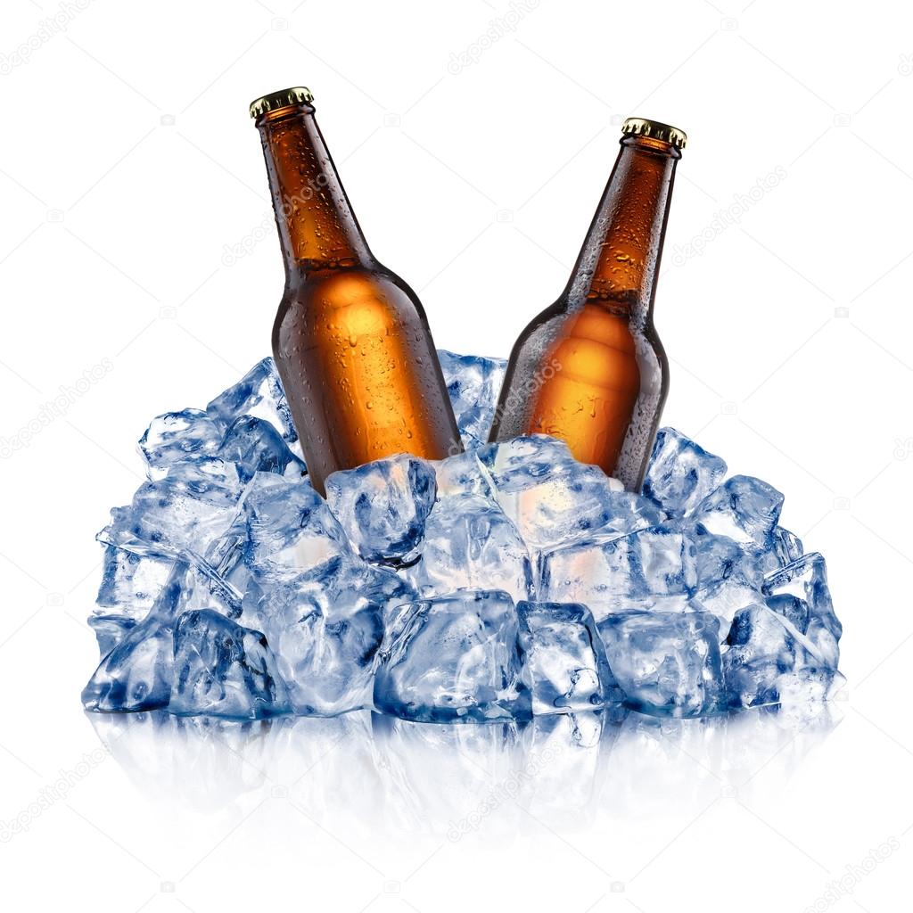 Two cooling beer bottles