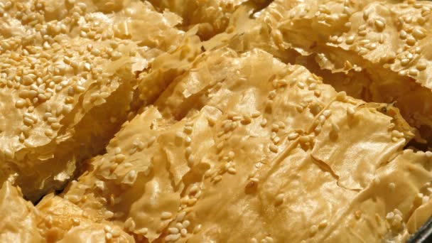 Bit Grekisk Stil Spanakopita Eller Spenat Paj Phyllo Bakverk — Stockvideo