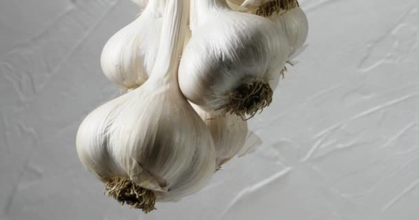 Harvest Bunch Garlic Hung Drying Spinning Slowly — Stock Video