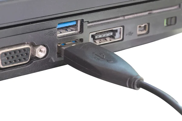Conector de cabo USB a partir de porta USB laptop — Fotografia de Stock