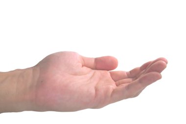 Adam el palm üzerinde beyaz izole açma