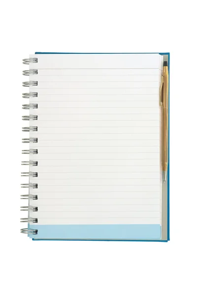 Tomma band linje notebook med vriden guld penna på höger sida — Stockfoto