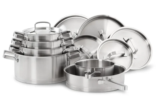 Stainless steel pots — Stock Photo, Image