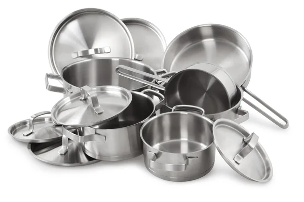 Stainless steel pots — Stock Photo, Image