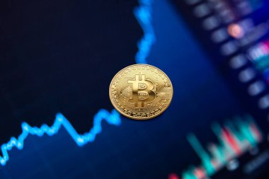 Bitcoin Kriptopara birimi. Döviz, grafik üzerinde Bitcoin para büyüme grafiği