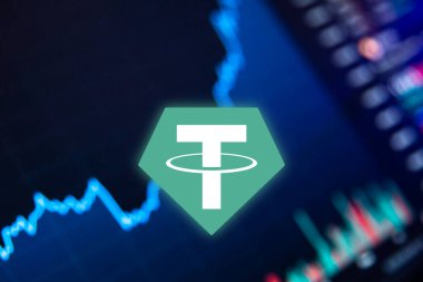 USDT kripto para birimini bağla. Döviz, grafik üzerinde Bitcoin para büyüme grafiği