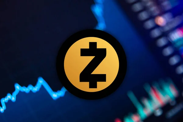 Zcash ZEC Cryptogeld. Zcash munt groei grafiek op de beurs, grafiek — Stockfoto