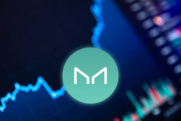 MKR Cryptocurrency Графік зростання Maker coin на біржі, діаграма — стокове фото