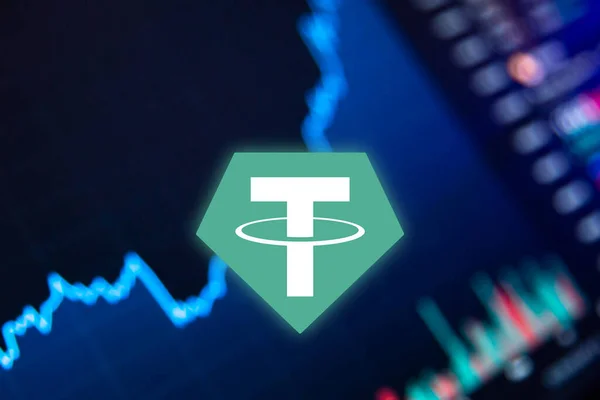 USDT kripto para birimini bağla. Döviz, grafik üzerinde Bitcoin para büyüme grafiği
