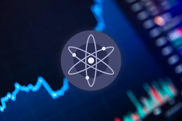 コスモスATOM暗号通貨。ATOMコイン取引所の成長チャート、チャート — ストック写真