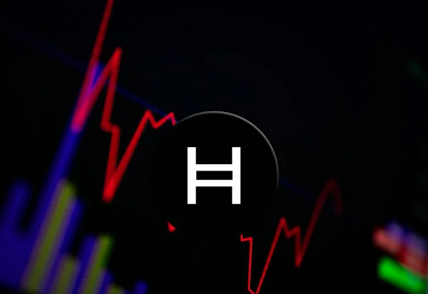 Hedera Hashgraph HBAR Kriptopara birimi. Döviz ve grafiğinde madeni para büyüme tablosu — Stok fotoğraf