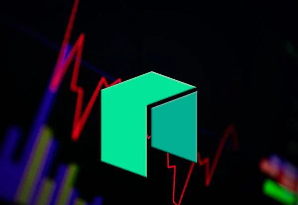 Neo NEO Cryptocurrency. coin growth chart on the exchange, chart — Stock Photo, Image