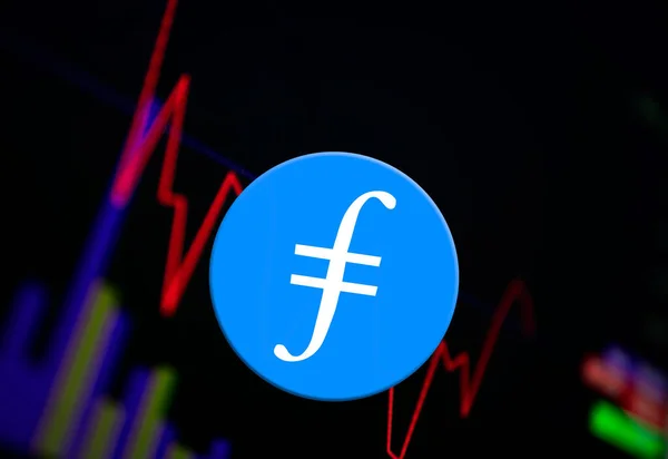 Filecoin FIL Cryptocurrency. mynt tillväxt diagram på börsen, diagram — Stockfoto