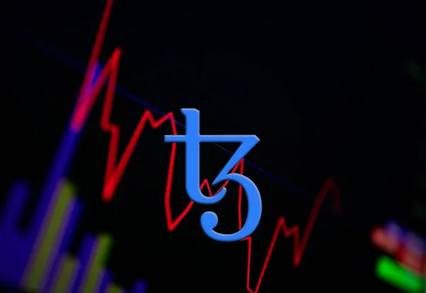 Tezos XTZ Kripto Para Birimi. Döviz ve grafiğinde madeni para büyüme tablosu — Stok fotoğraf