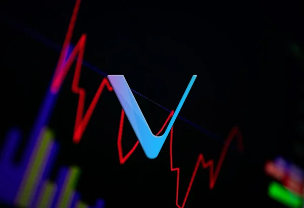 VeChain VET Kryptowährung. Münzwachstumsdiagramm an der Börse, Chart — Stockfoto