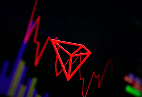 TRON TRX Cryptocurrency Графік зростання монет на обміні, діаграма — стокове фото