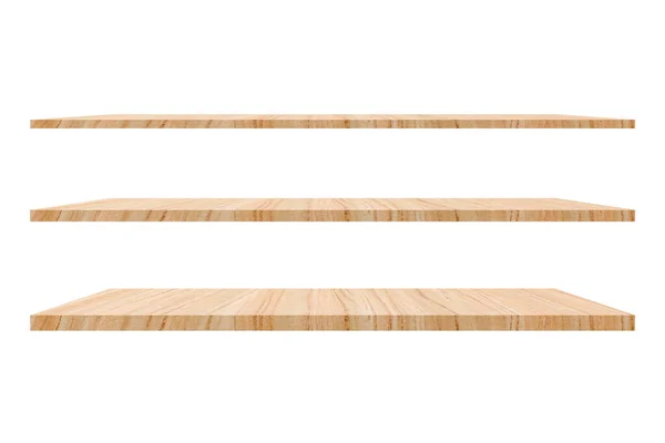 Kolekcja Brązowe Drewniane Półki Izolowane Białym Tle Ścieżką Wycinania — Zdjęcie stockowe