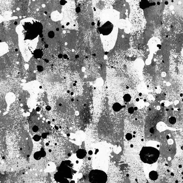Contemporary abstract art illustration. Grungy black and white paper texture with paint drops.