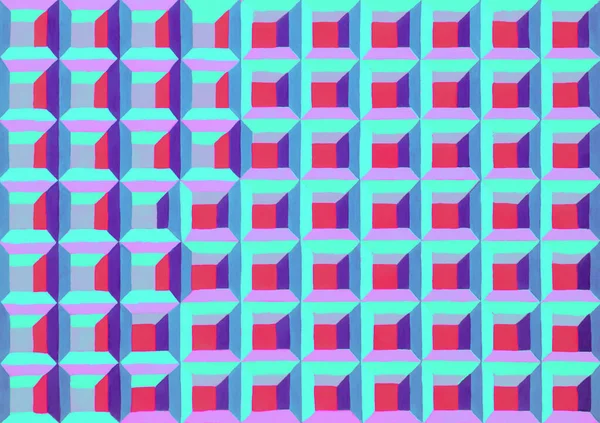 Cubes pattern mesh texture illustration. Hand drawn painting optical illusion