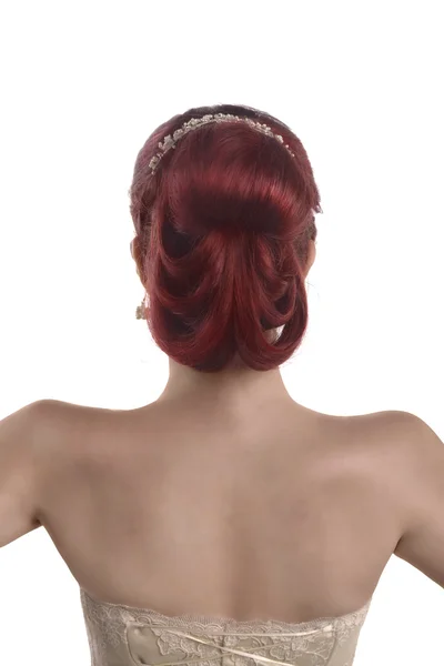 Back view of a young woman with bridal hairstyle — Stock Photo, Image