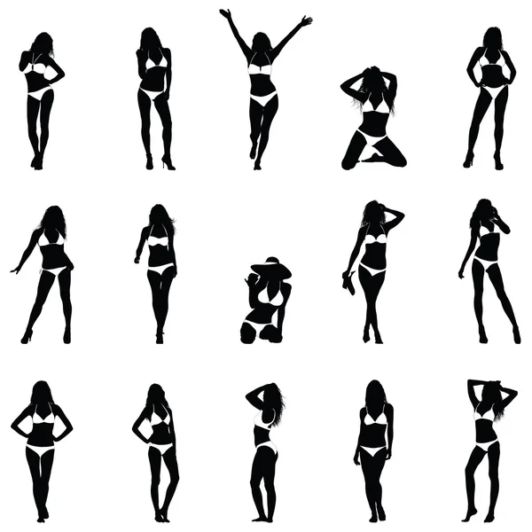 Bikini kızlar siyah Vector Silhouettes Stok Illüstrasyon