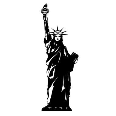 Özgürlük siyah ve beyaz New York vektör siluet heykeli