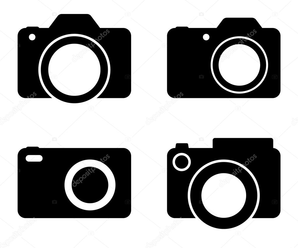 Photography Camera Black Vector Silhouettes Illustration Stock Vector