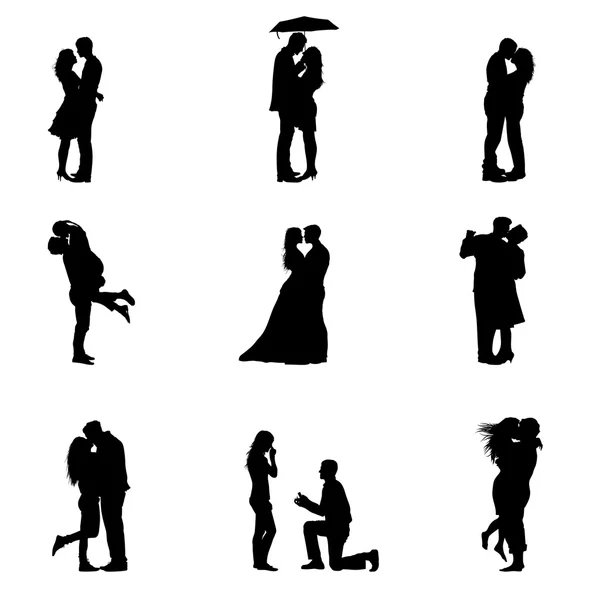 Illustration vectorielle noire Couples de silhouette amoureux — Image vectorielle