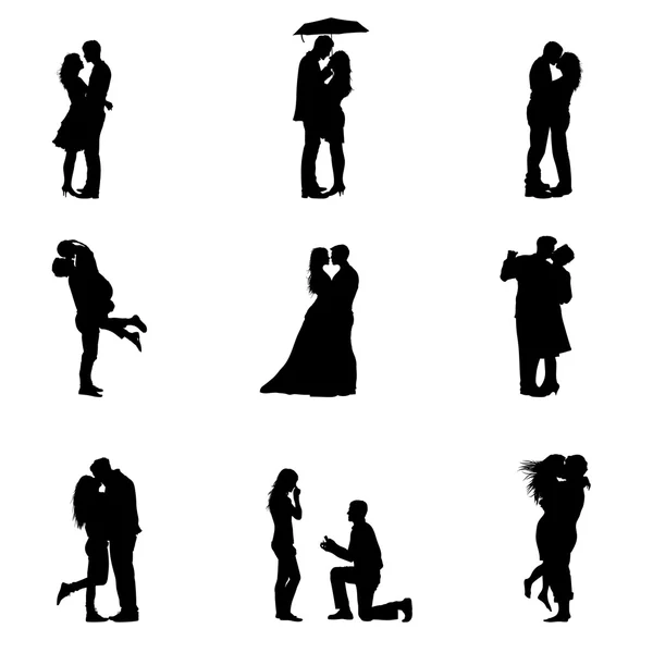 Black Vector Illustration Silhouette Couples In Love — Stock Vector