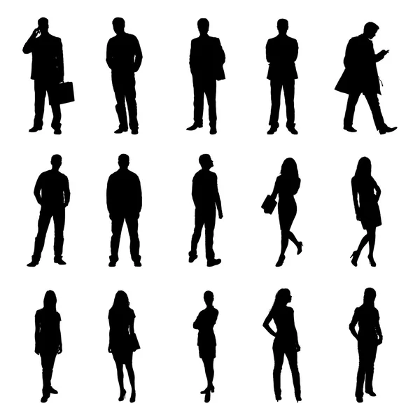 People Standing Black Silhouette Vectors — Stock Vector