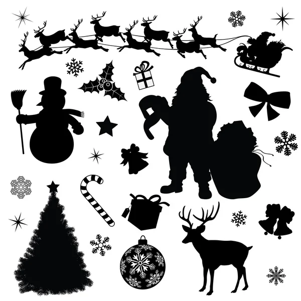 Kerst collectie zwarte Vector Illustratie silhouetten — Stockvector