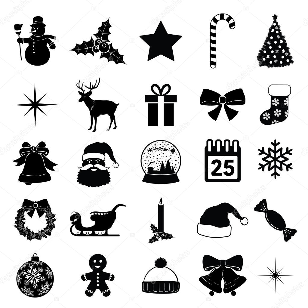 Christmas Icon Collection Black Vector Illustration Silhouettes