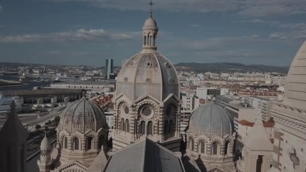 Top view of the landmark of Marseille next bay of the Cathedral of Sainte-Marie-Major October 2019 — Stock Video