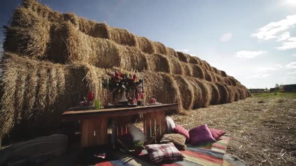 Pajar decoración de la boda — Vídeos de Stock