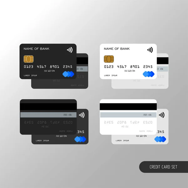 Táblák Reális Hitelkártya Készlet Design Vektor Műanyag Betéti Kártya — Stock Vector