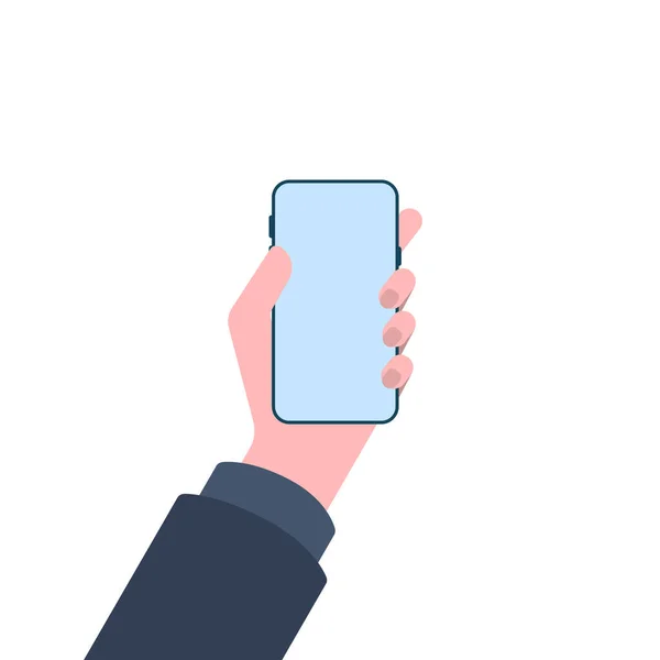 Ilustracja Trzymania Rękę Smartfona Izolowanego Białym Tle Wektor Płaskim Stylu — Wektor stockowy