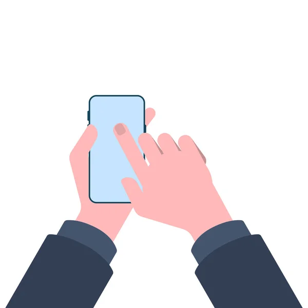 Illustration Hand Håller Smartphone Isolerad Vit Bakgrund Vektor Platt Stil — Stock vektor