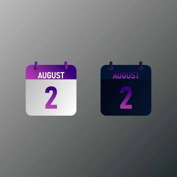 八月的日历图标为平面设计风格 光暗设计中的矢量图解 — 图库矢量图片