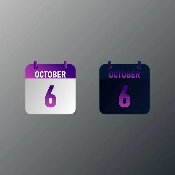 October Daily Calendar Icon Flat Design Style Vector Illustration Light — Stock Vector