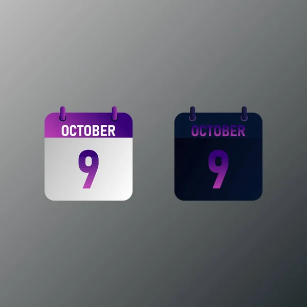 October Daily Calendar Icon Flat Design Style Vector Illustration Light — Stock Vector